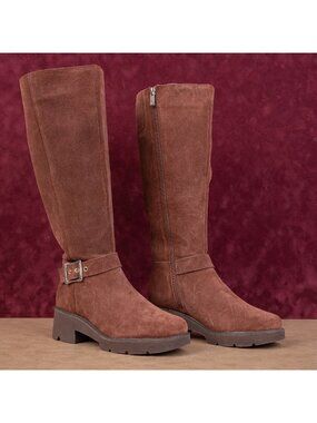 Naturalizer Women Darry Waterproof Wide Calf Capuccino Brown Suede Knee Boots 7